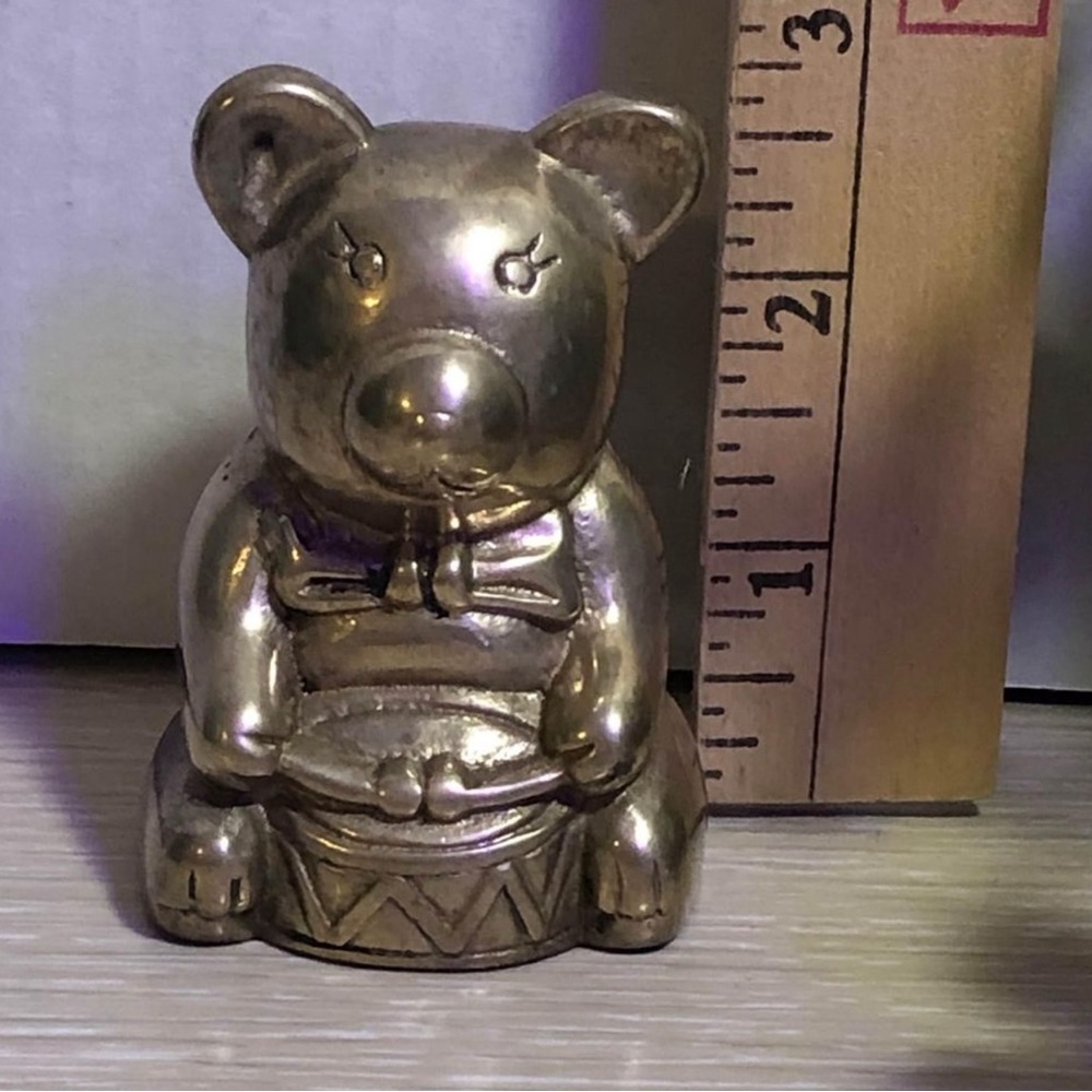 Cute Vintage Brass Bear Playing Drum - Picture 6 of 6